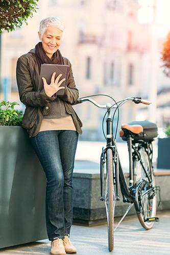 Woman looking at tablet